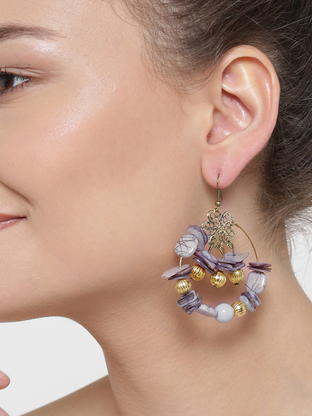 YouBella Grey Gold-Plated Beaded Drop Earrings