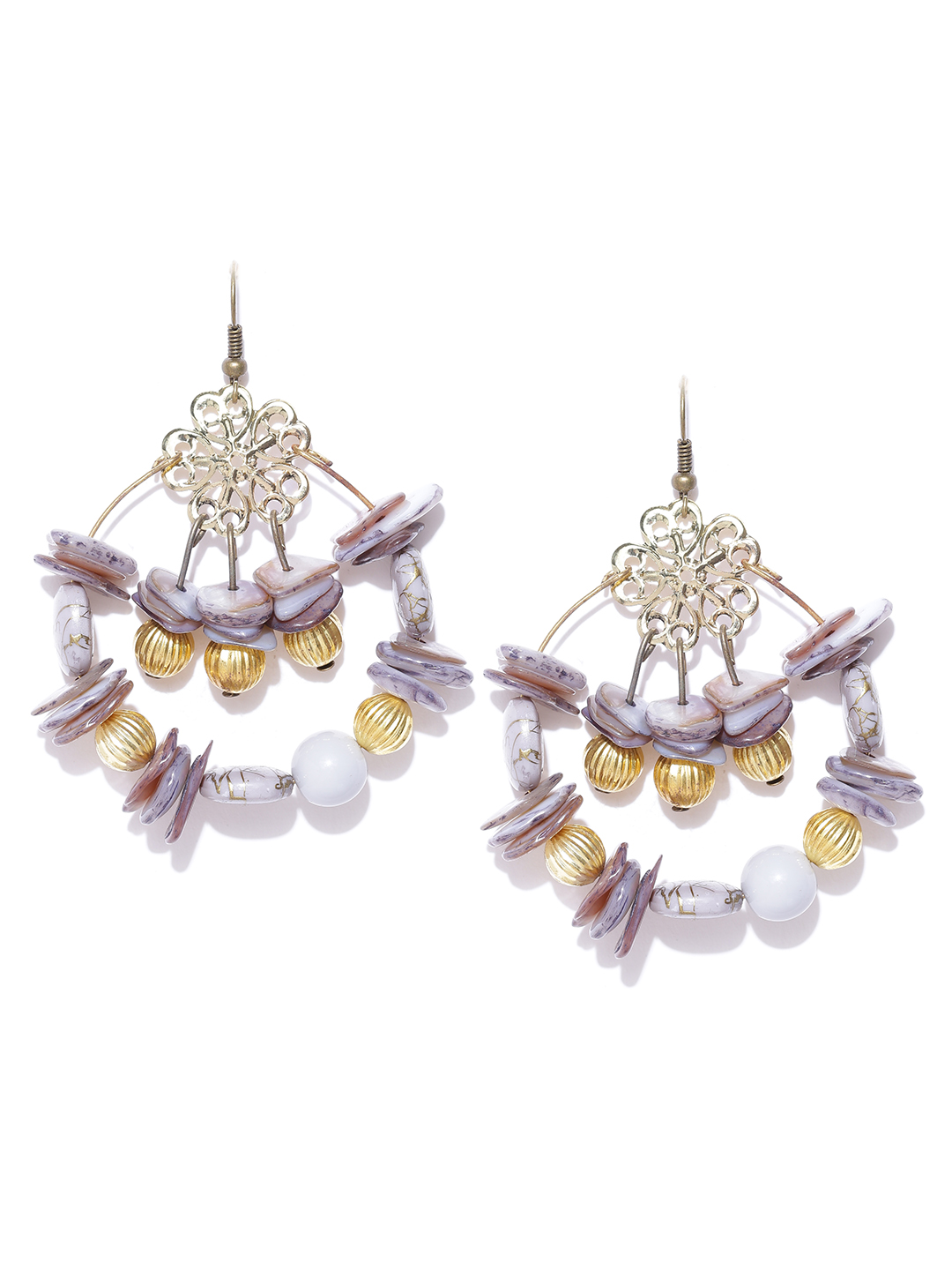 YouBella Grey Gold-Plated Beaded Drop Earrings