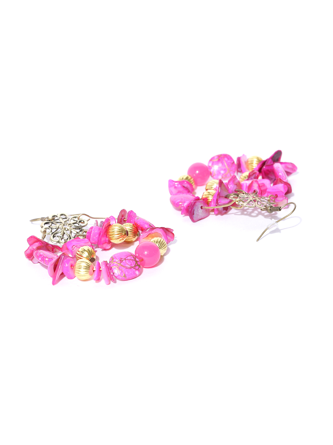 YouBella Pink Gold-Plated Beaded Drop Earrings