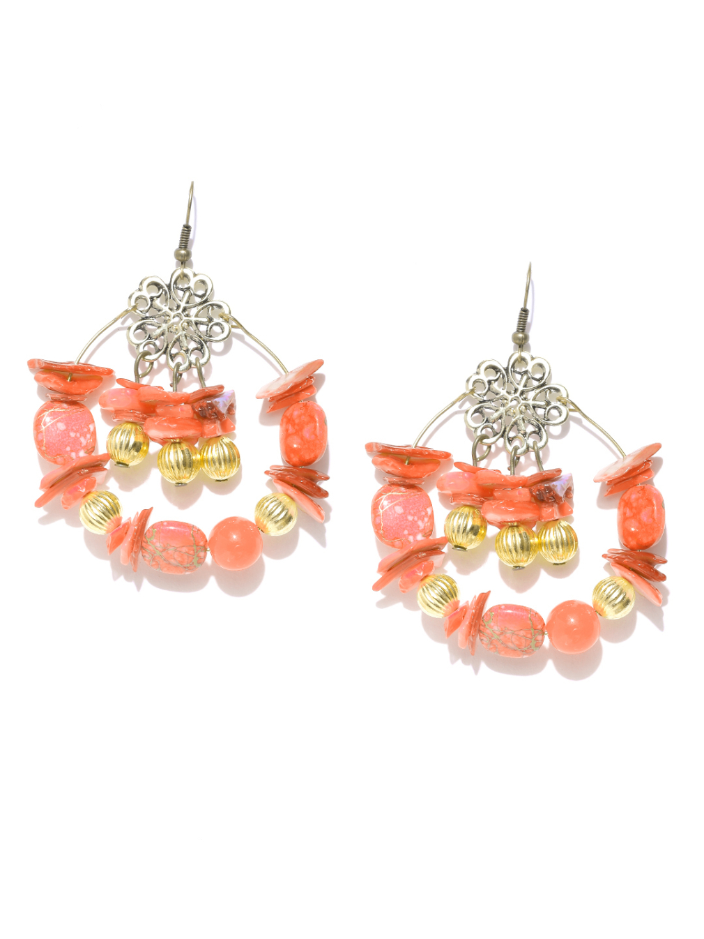 YouBella Orange Gold-Plated Beaded Drop Earrings