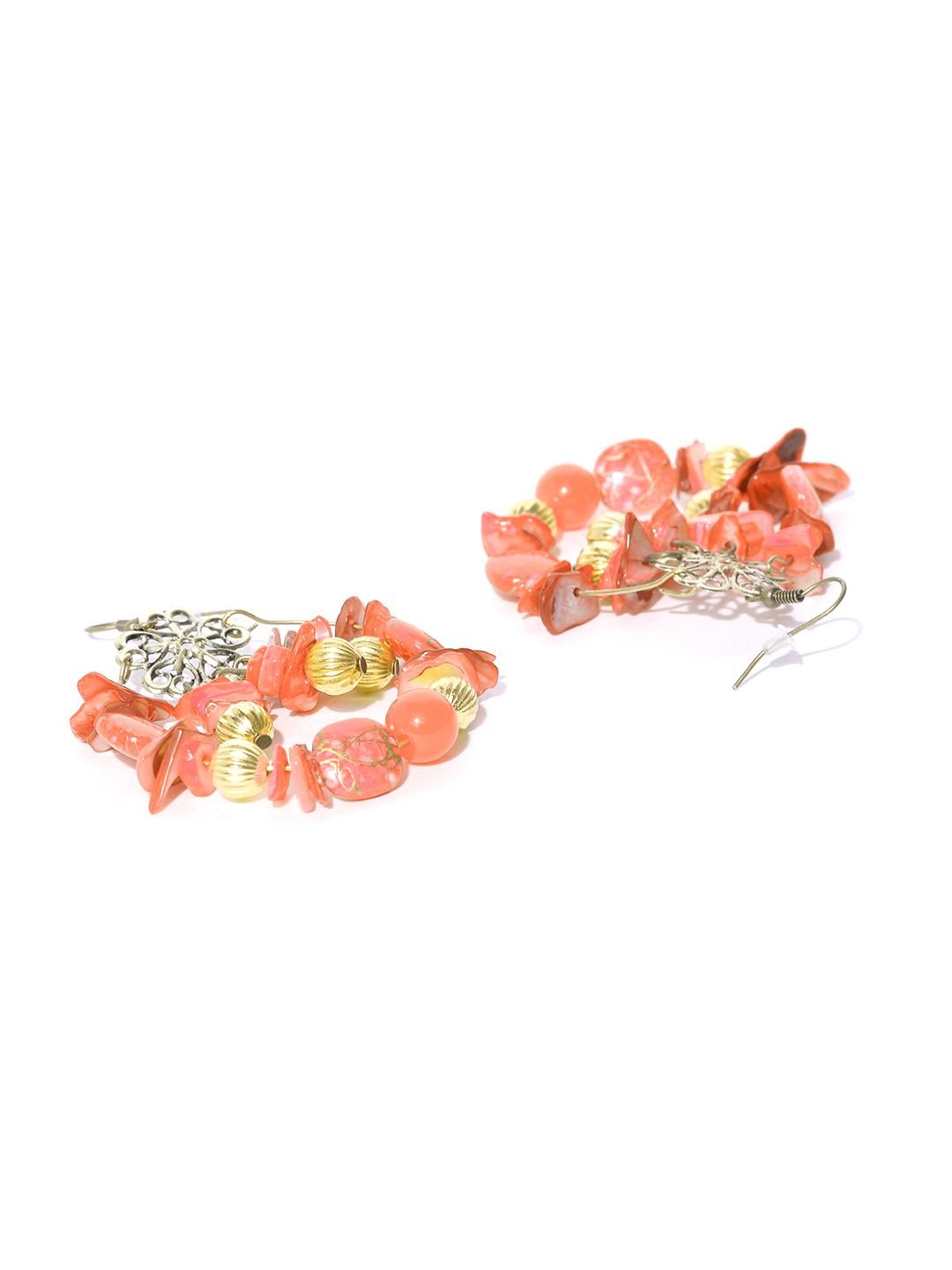YouBella Orange Gold-Plated Beaded Drop Earrings