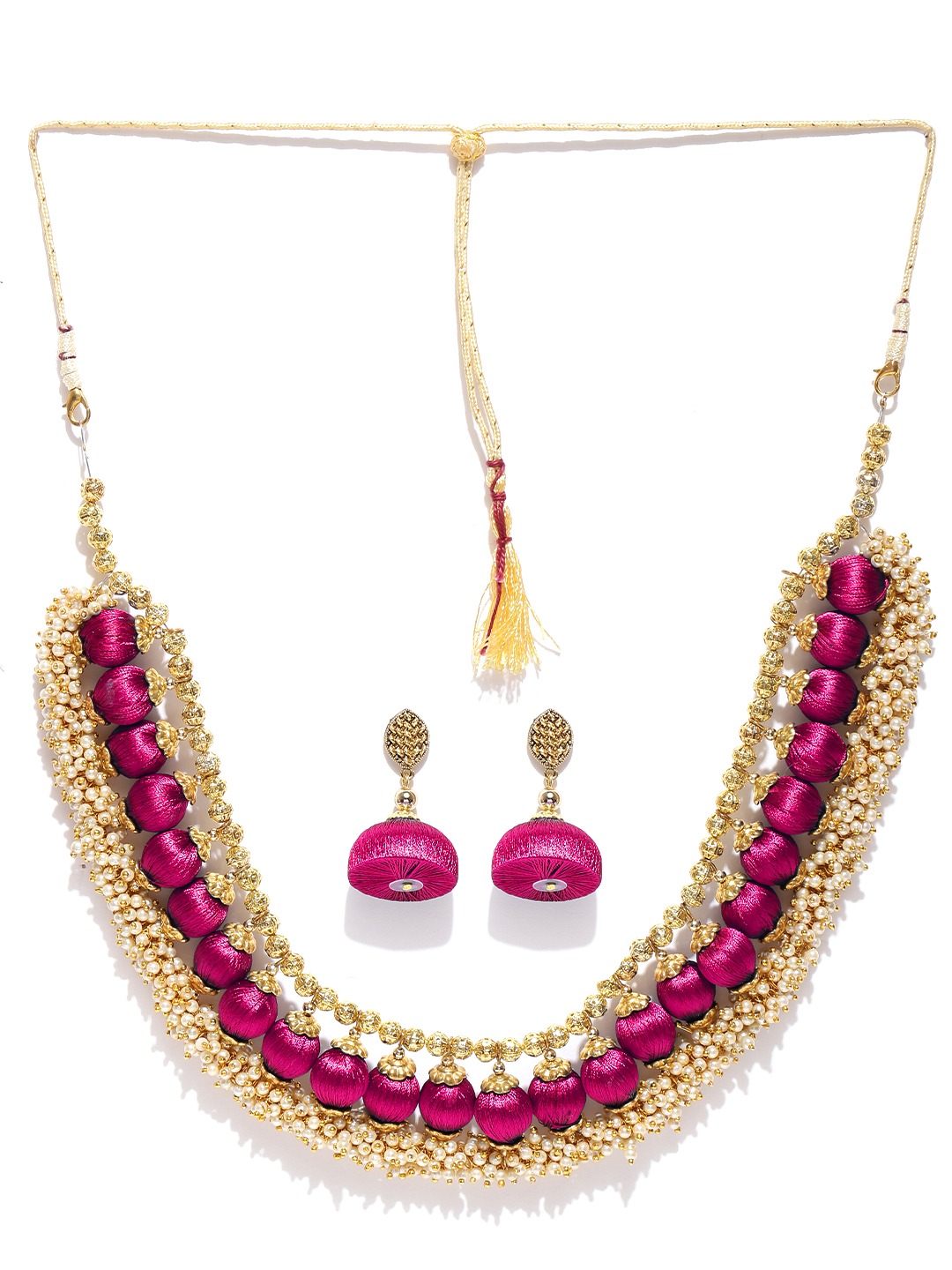 YouBella Pink  Gold-Toned Beaded Jewellery Set