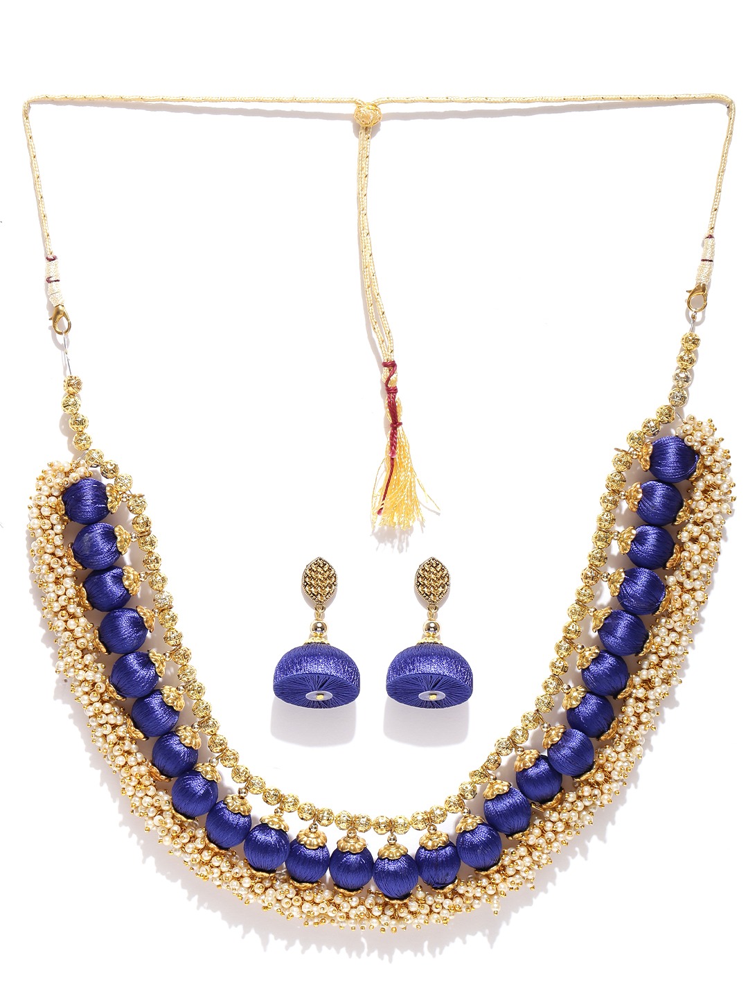YouBella Blue  Gold-Toned Beaded Jewellery Set