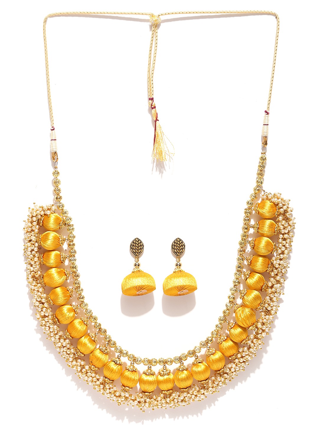 YouBella Mustard Yellow  Off-White Beaded Jewellery Set