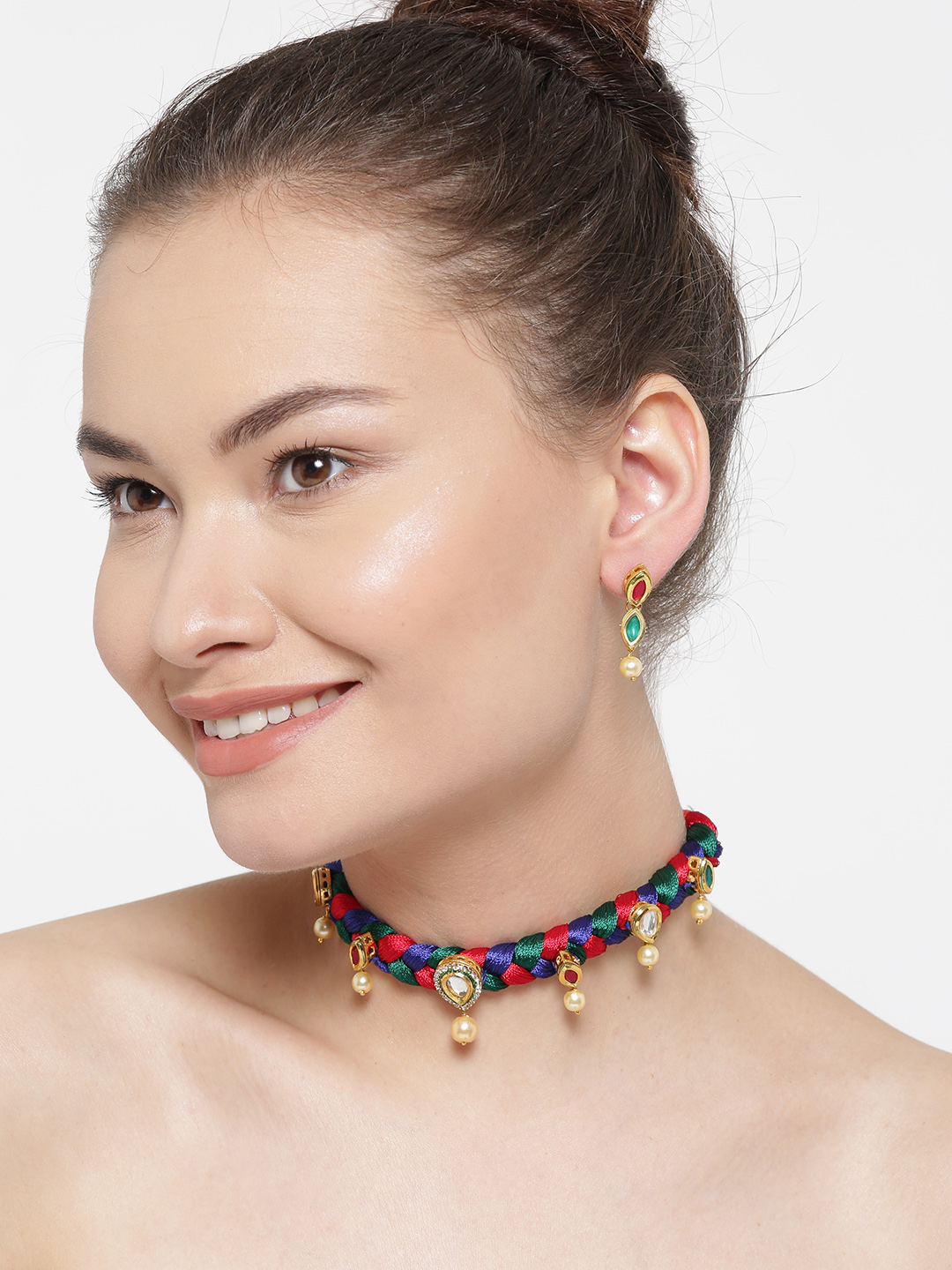 YouBella Multicolored Gold-Plated Stone-Studded Handcrafted Jewellery Set