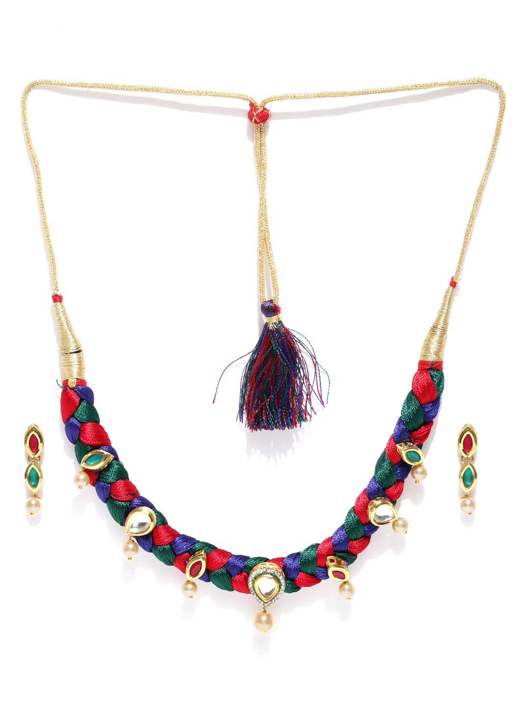 YouBella Multicolored Gold-Plated Stone-Studded Handcrafted Jewellery Set