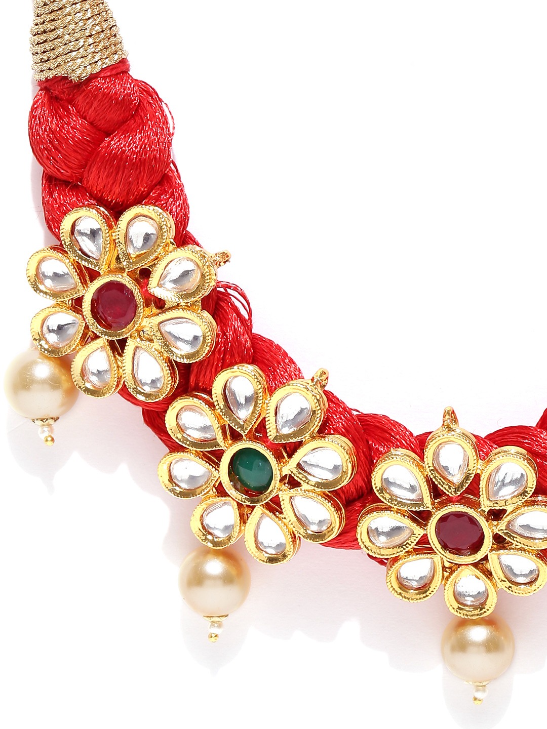 YouBella Red  Gold-Toned Stone-Studded Braided Jewellery Set