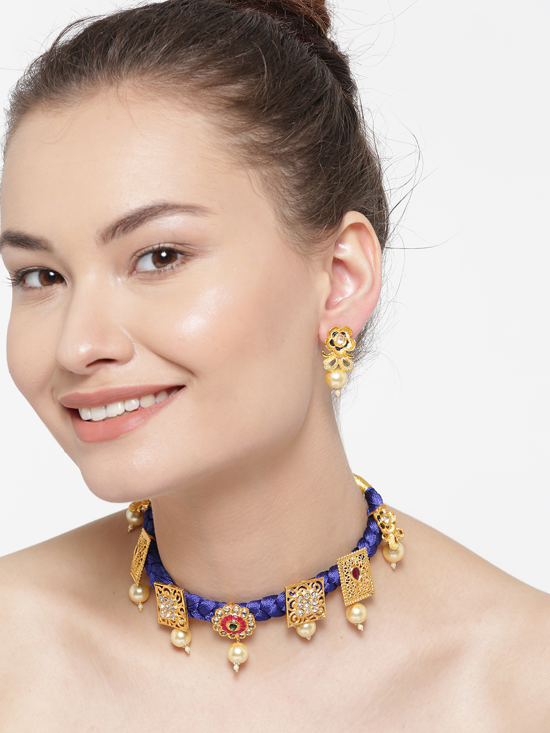 YouBella Stylish Fancy Jewellery Gold Plated Jewellery Set for Women (Blue) (YB_MYN_46175)