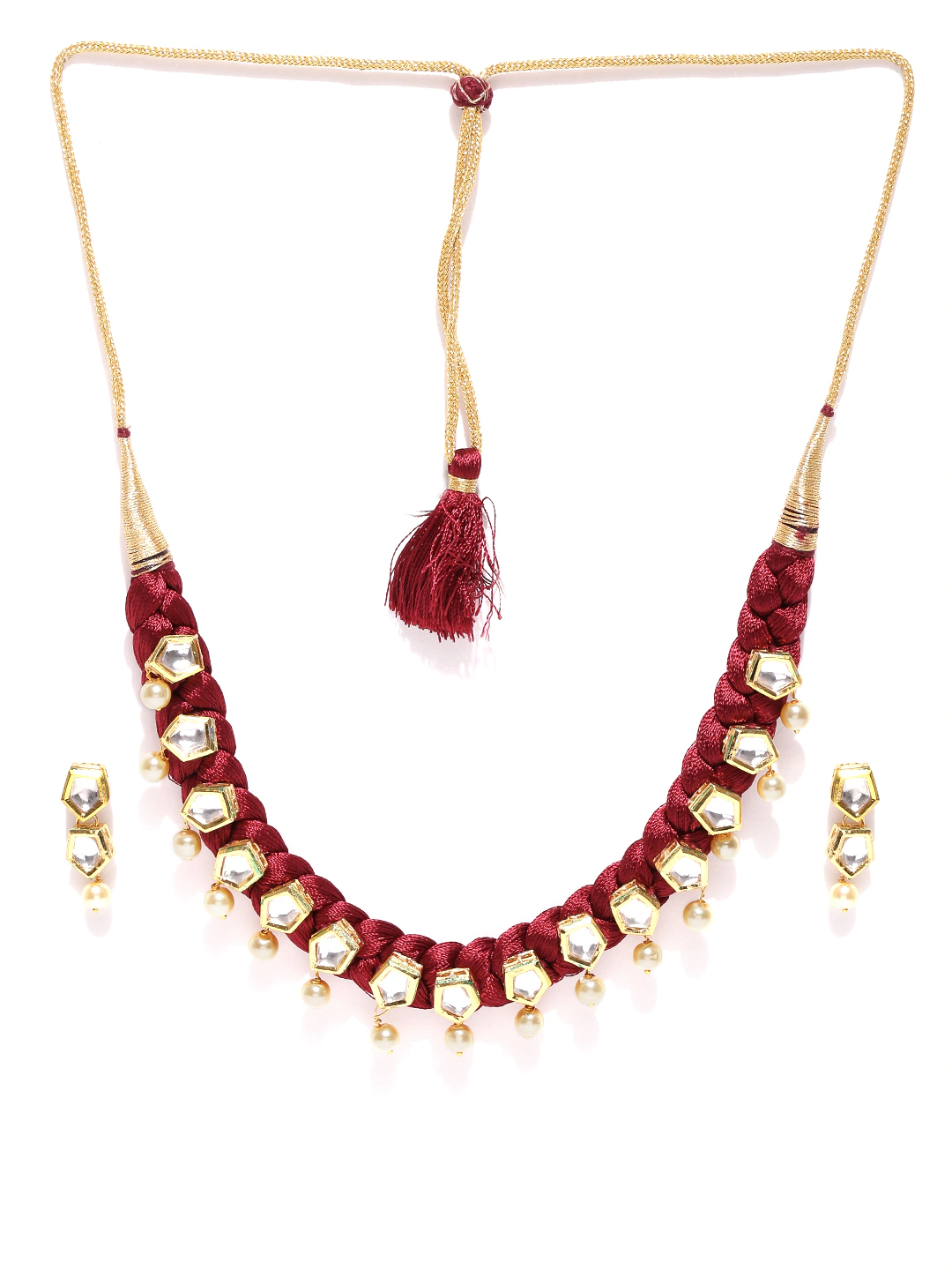 YouBella Maroon  Gold-Toned Stone-Studded Beaded Jewellery Set