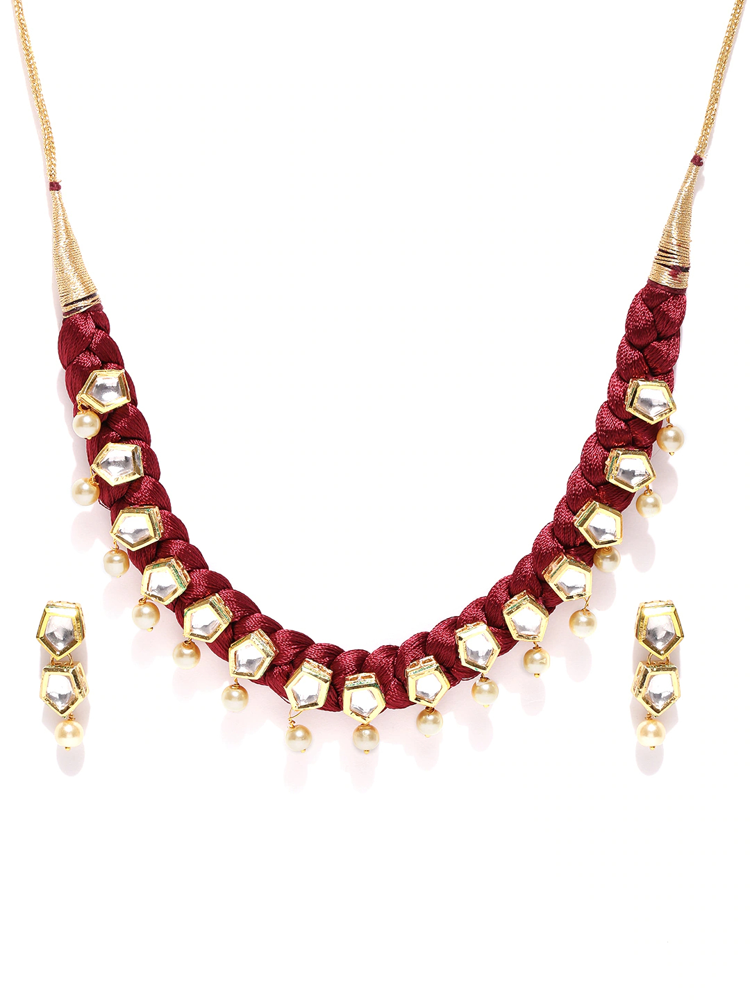YouBella Maroon  Gold-Toned Stone-Studded Beaded Jewellery Set