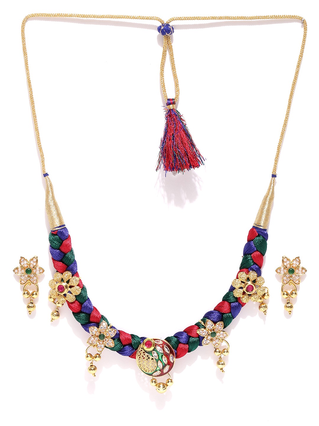 YouBella Multicoloured Stone-Studded Beaded Jewellery Set