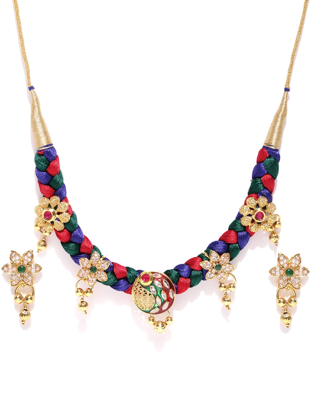 YouBella Multicoloured Stone-Studded Beaded Jewellery Set