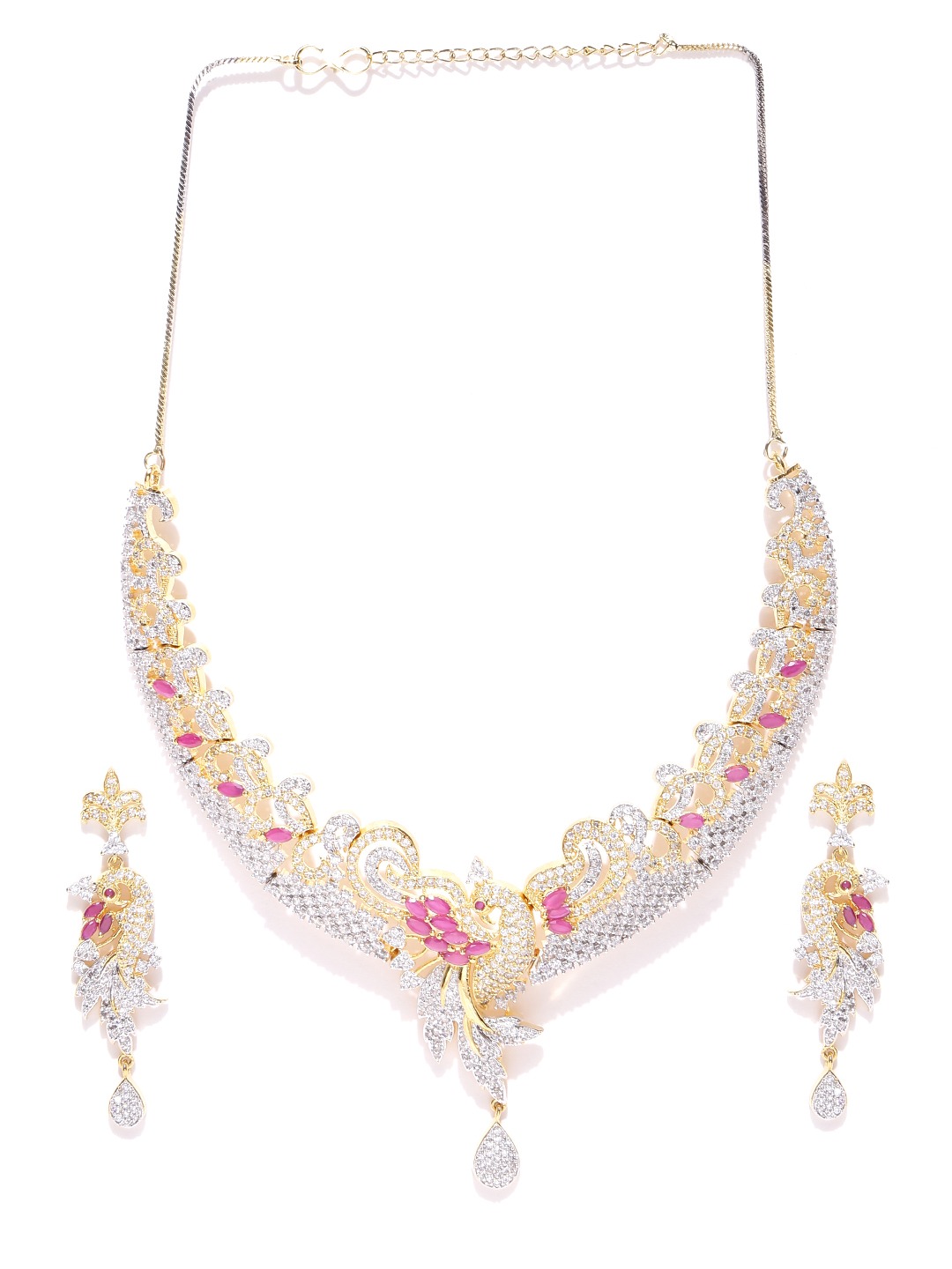 YouBella Gold  Silver-Toned Stone-Studded Jewellery Set