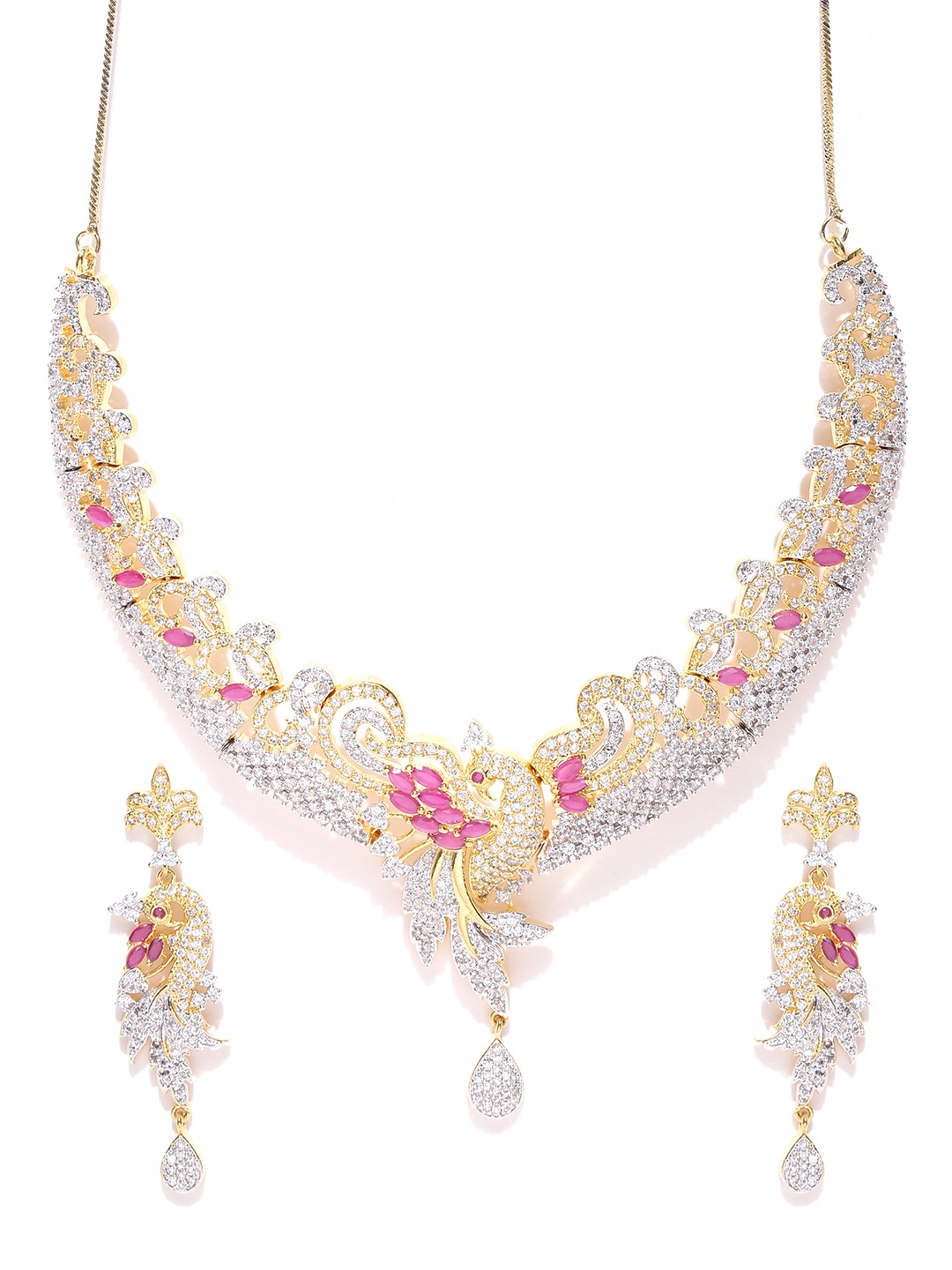 YouBella Gold  Silver-Toned Stone-Studded Jewellery Set