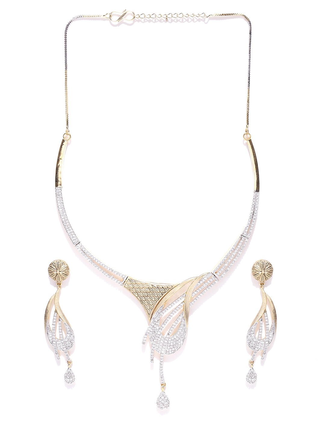 YouBella Silver  Antique-Gold-Toned Stone-Studded Jewellery Set