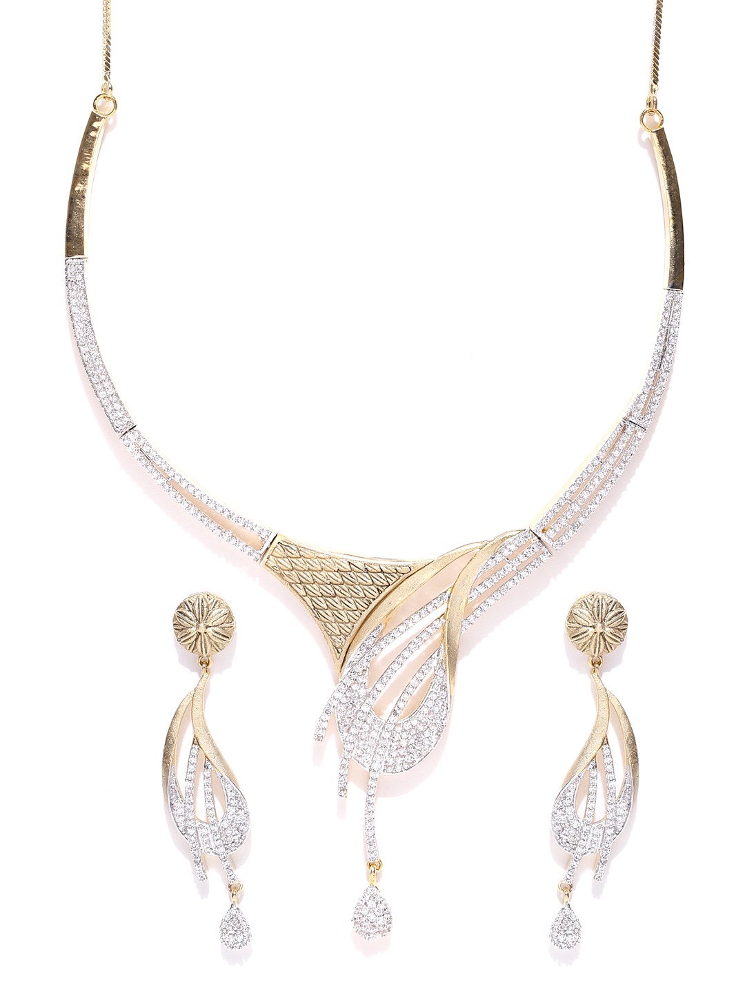 YouBella Silver  Antique-Gold-Toned Stone-Studded Jewellery Set