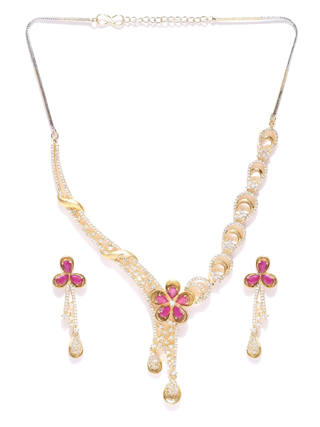 YouBella Gold-Toned  Pink Stone-Studded Jewellery Set