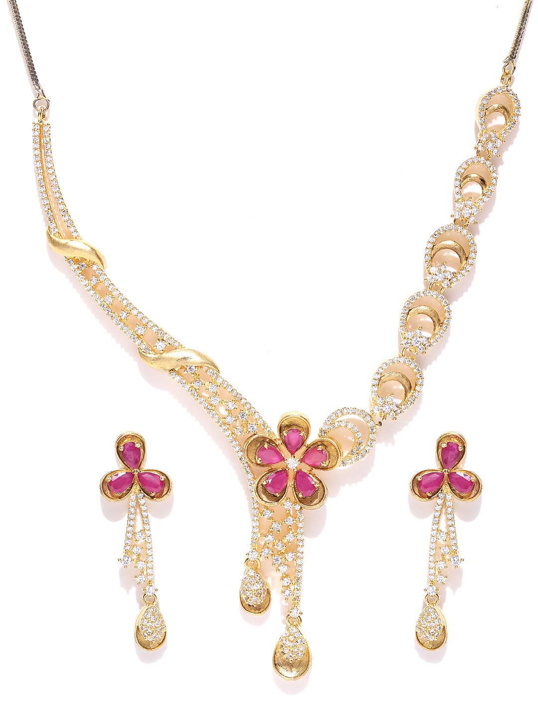 YouBella Gold-Toned  Pink Stone-Studded Jewellery Set