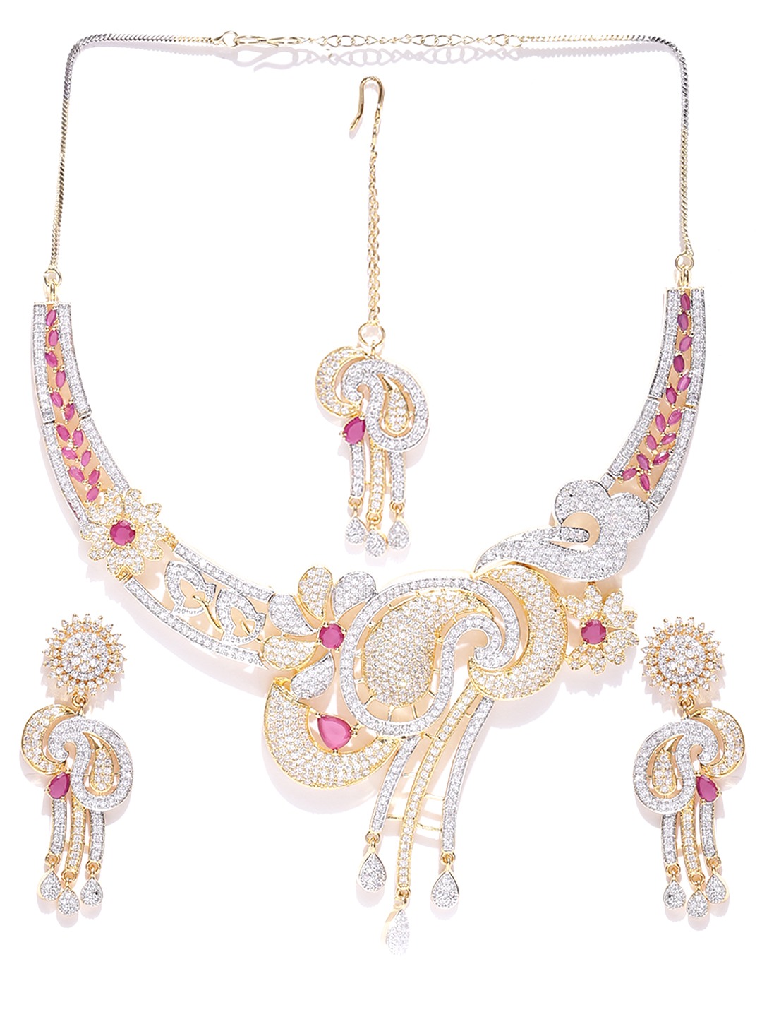 YouBella Gold-Toned  Magenta Stone-Studded Jewellery Set