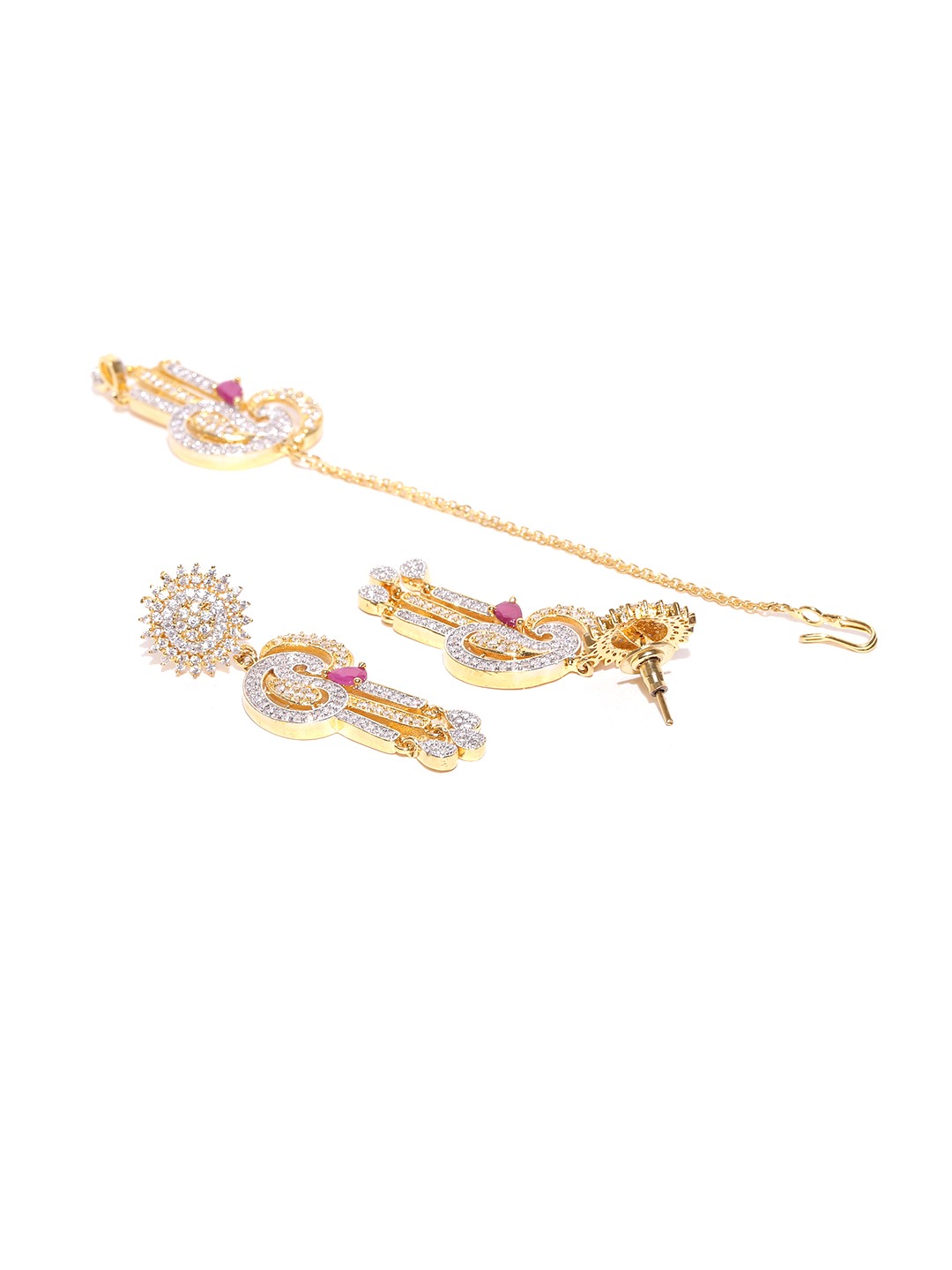 YouBella Gold-Toned  Magenta Stone-Studded Jewellery Set