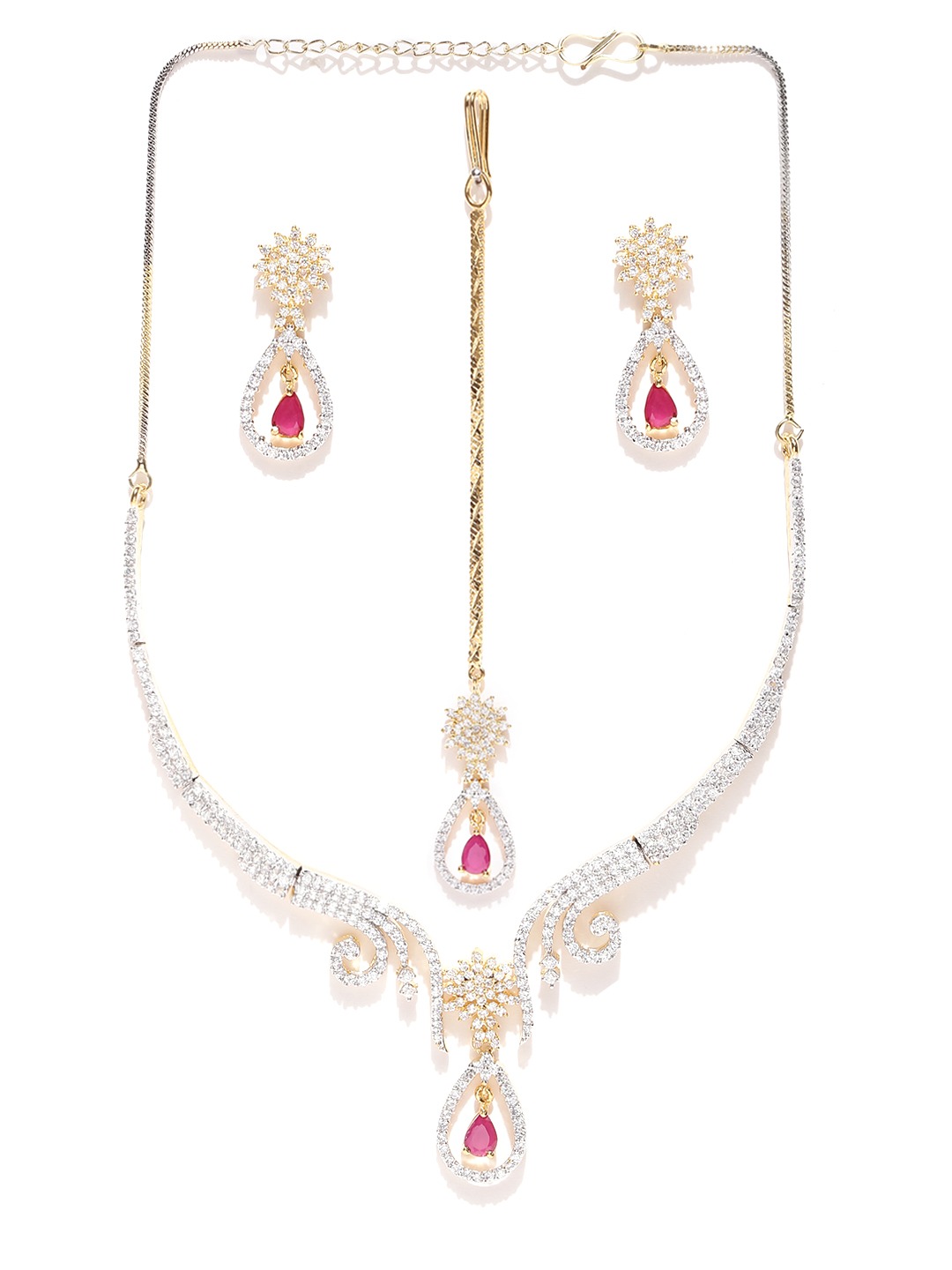 YouBella Gold  Silver-Toned Stone-Studded Jewellery Set