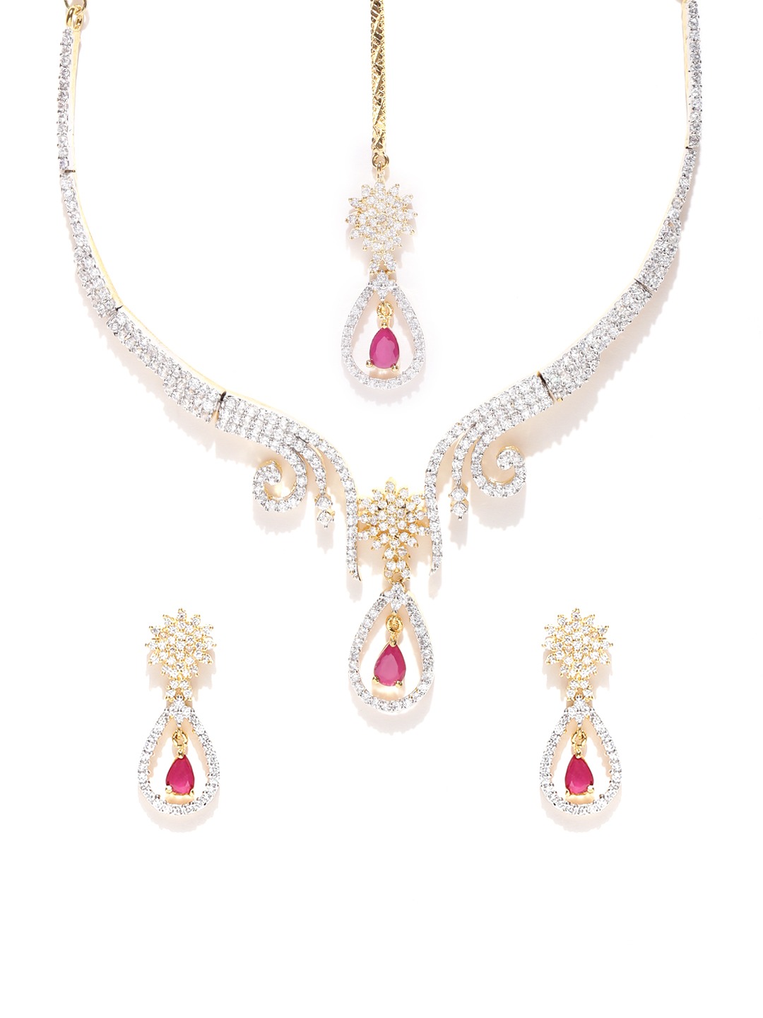 YouBella Gold  Silver-Toned Stone-Studded Jewellery Set