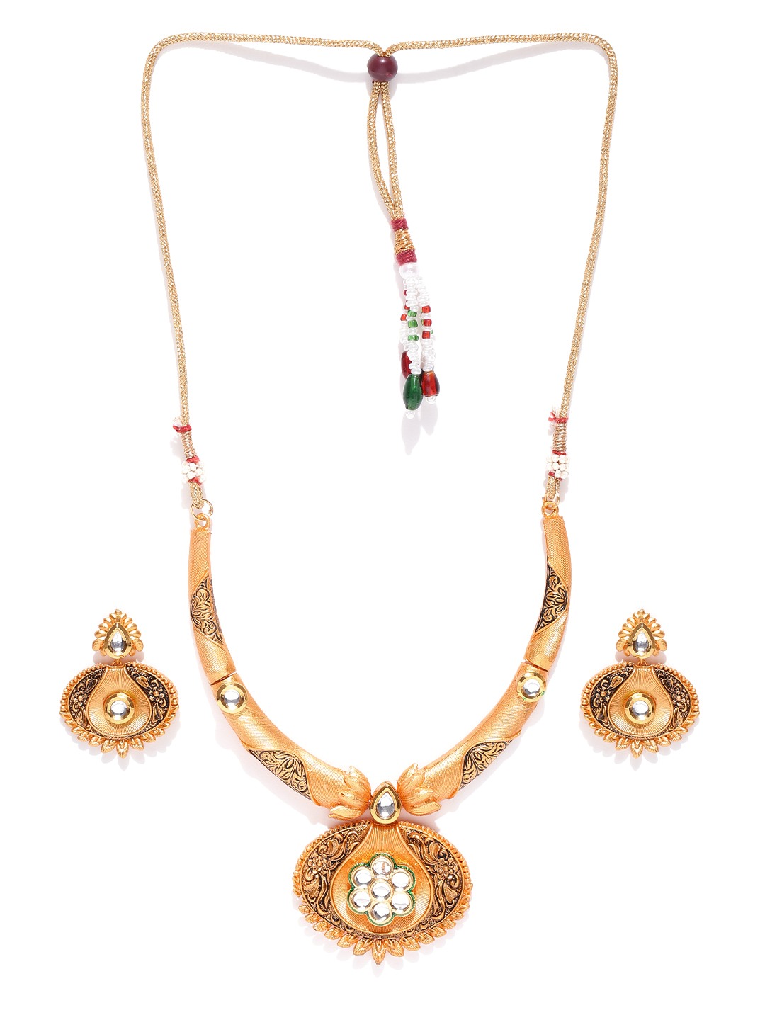 YouBella Gold-Toned Textured Stone-Studded Jewellery Set
