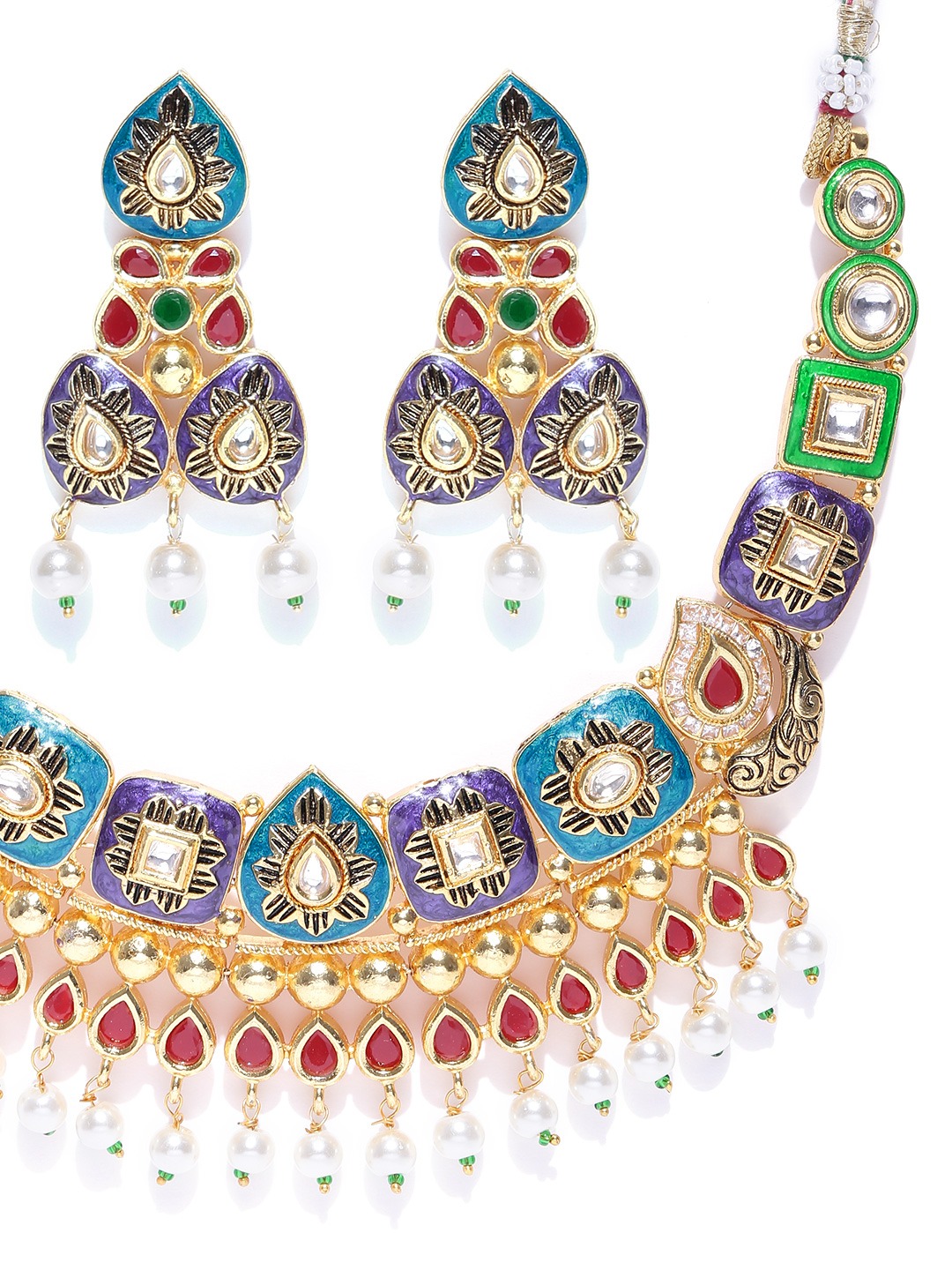 YouBella Multicoloured Stone-Studded Beaded Jewellery Set