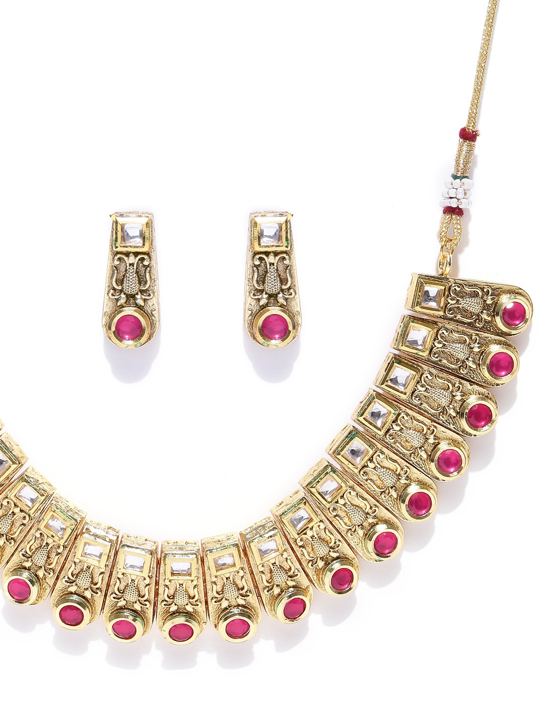 YouBella Gold-Toned  Pink Stone-Studded Textured Jewellery Set