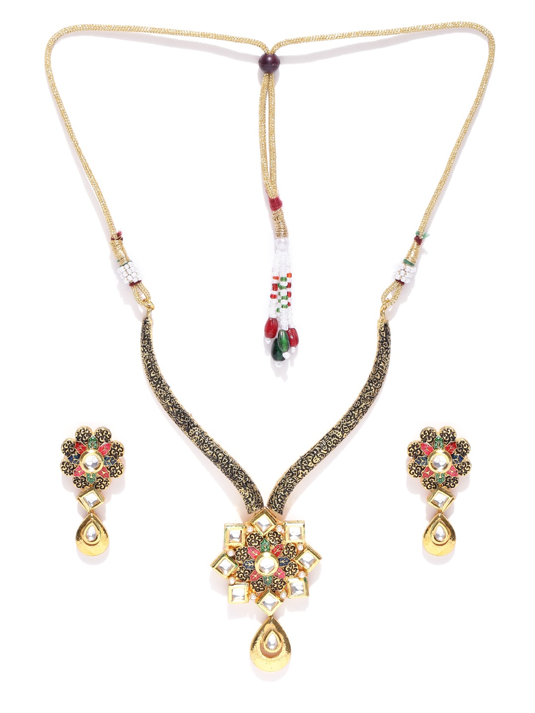 YouBella Gold-Toned  Black Stone-Studded Textured Jewellery Set