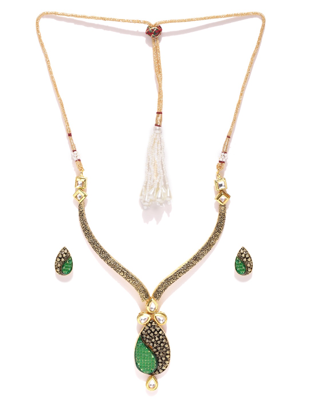 YouBella Gold-Toned  Black Stone-Studded Textured Jewellery Set