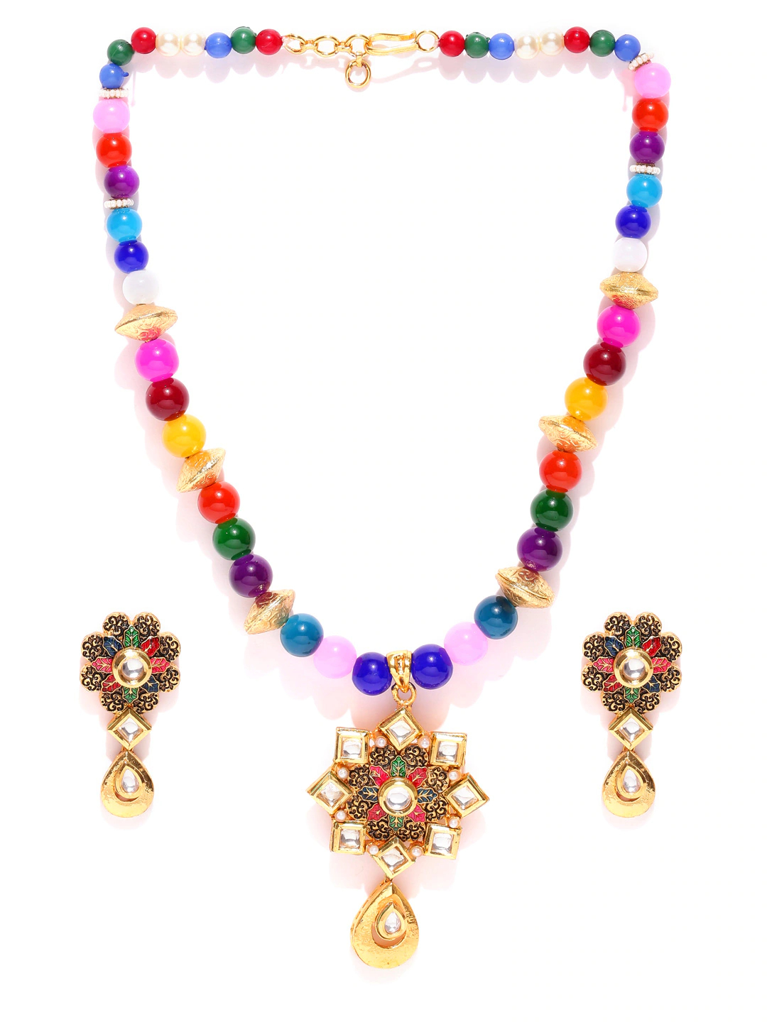 YouBella Multicoloured Stone-Studded Beaded Jewellery Set