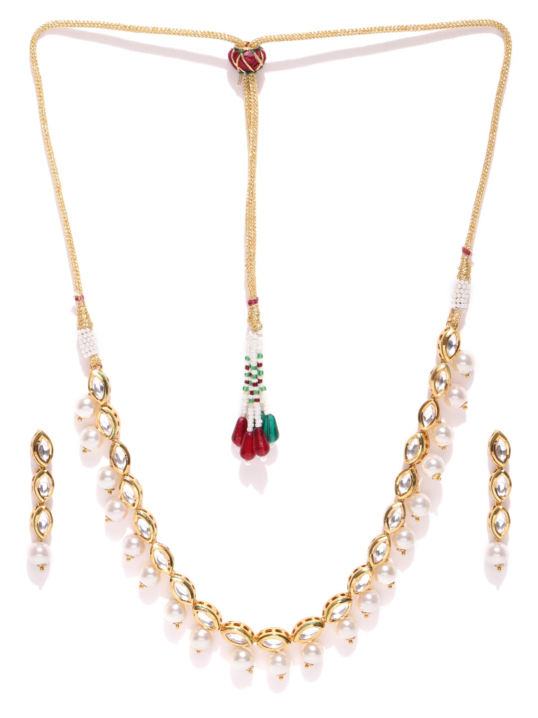 YouBella Gold-Toned  Off-White Stone-Studded Beaded Jewellery Set