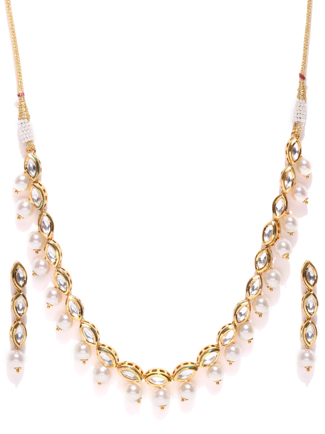 YouBella Gold-Toned  Off-White Stone-Studded Beaded Jewellery Set