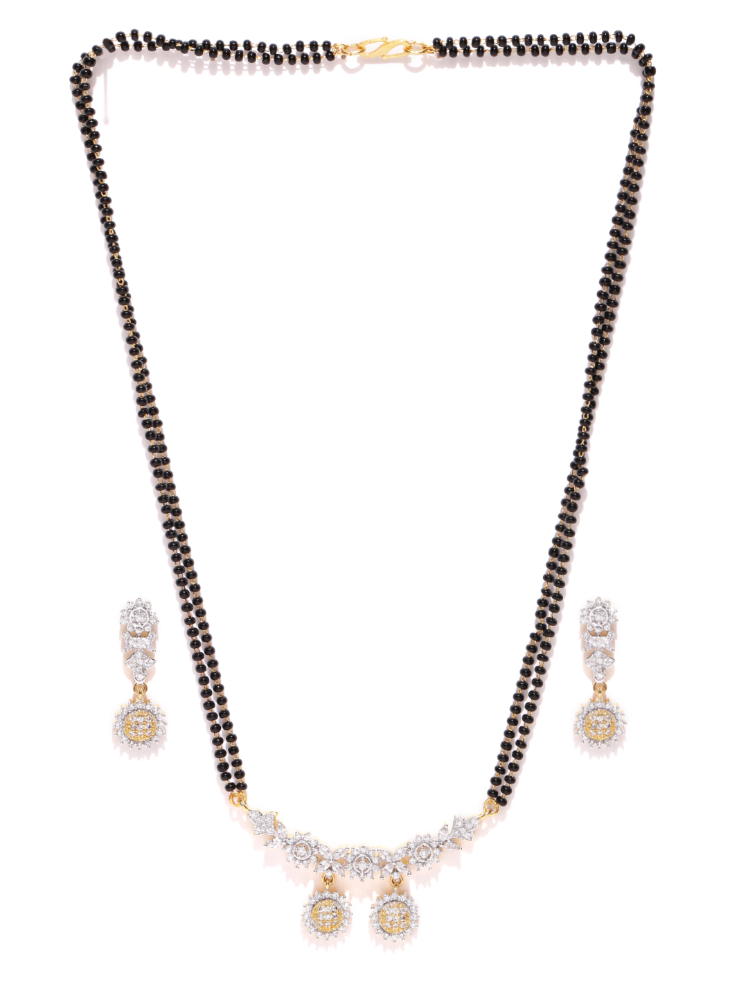 YouBella Black  Gold-Toned Stone-Studded Mangalsutra  Earrings Set