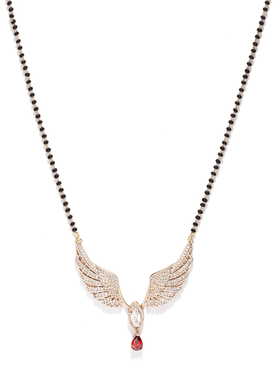 YouBella Gold-Toned  Black Stone-Studded Beaded Mangalsutra