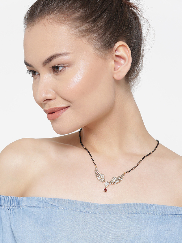 YouBella Gold-Toned  Black Stone-Studded Beaded Mangalsutra