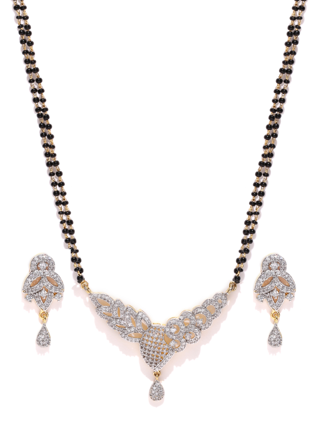 YouBella Black  Gold-Toned Stone-Studded Mangalsutra  Earrings Set