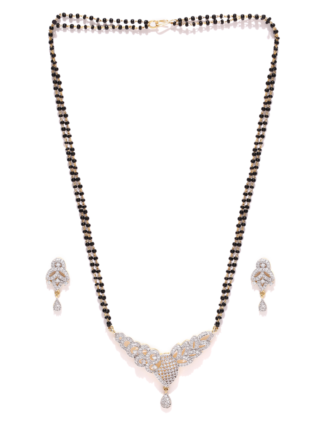 YouBella Black  Gold-Toned Stone-Studded Mangalsutra  Earrings Set
