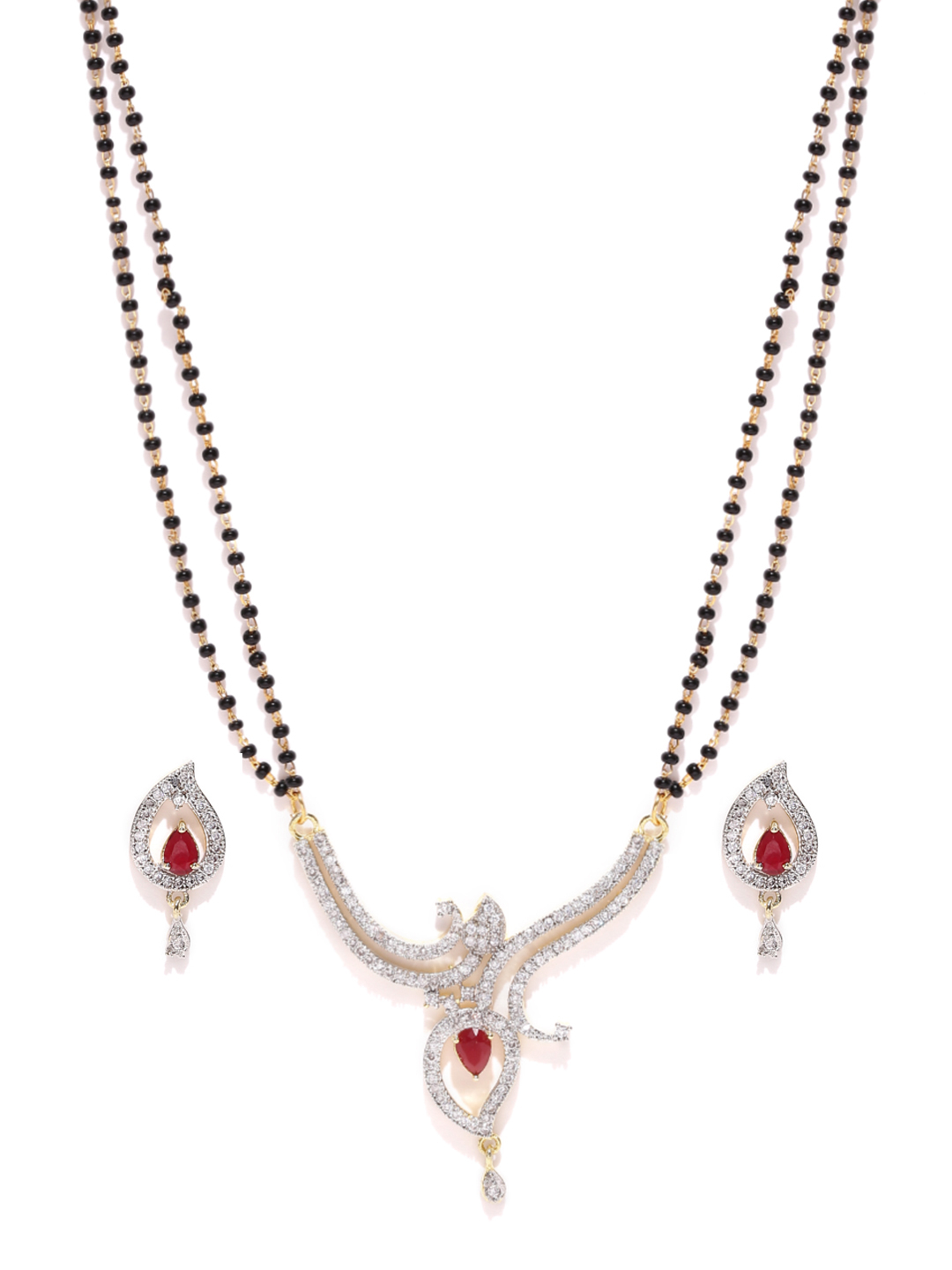 YouBella Black  Gold-Toned Stone-Studded Mangalsutra  Earrings Set