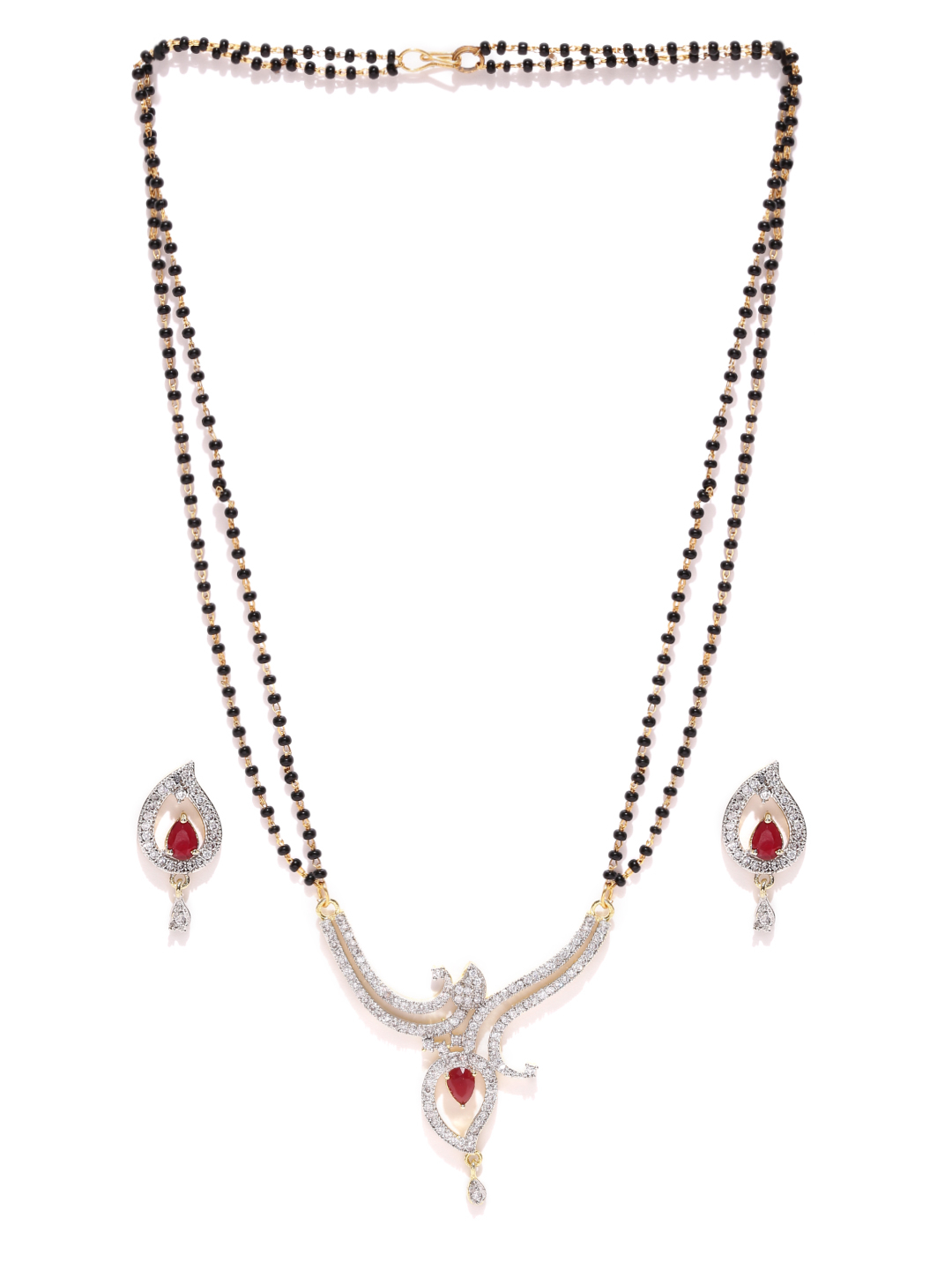 YouBella Black  Gold-Toned Stone-Studded Mangalsutra  Earrings Set