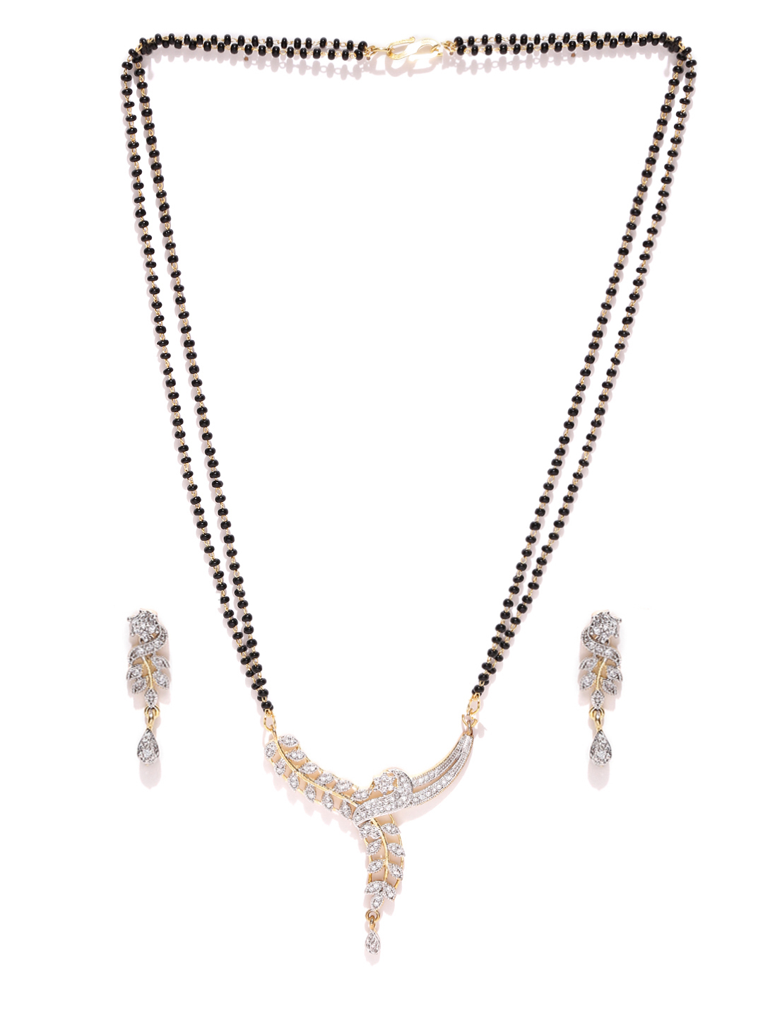 YouBella Black  Gold-Toned Stone-Studded Mangalsutra  Earrings Set