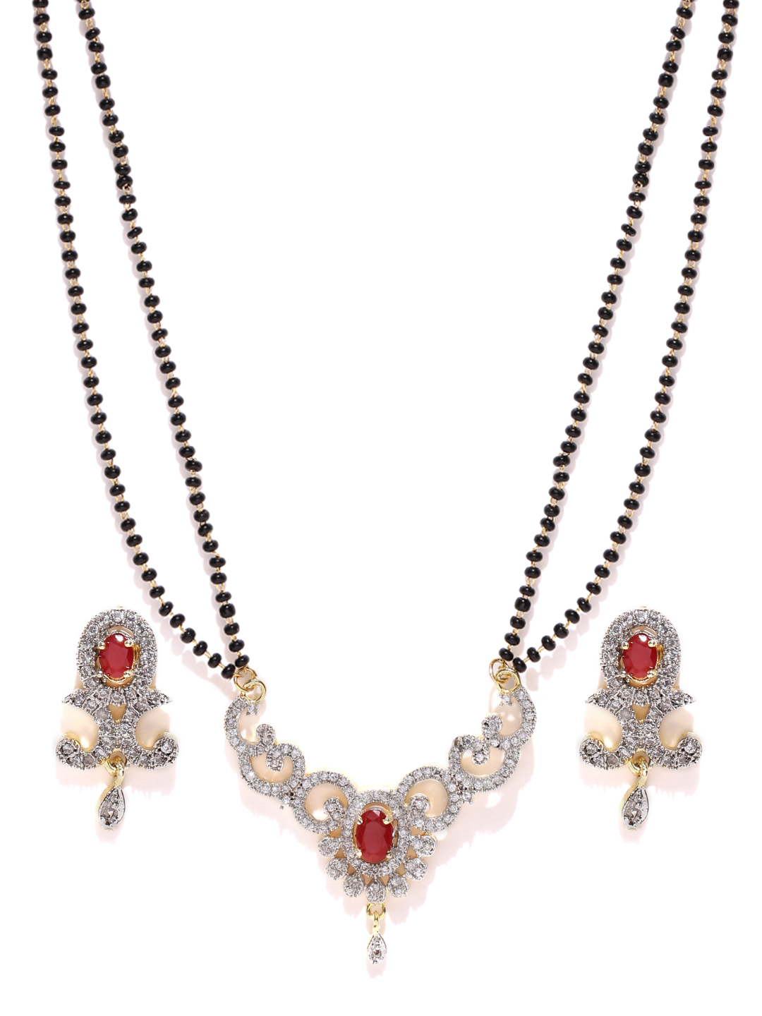 YouBella Black  Gold-Toned Stone-Studded Mangalsutra  Earrings Set