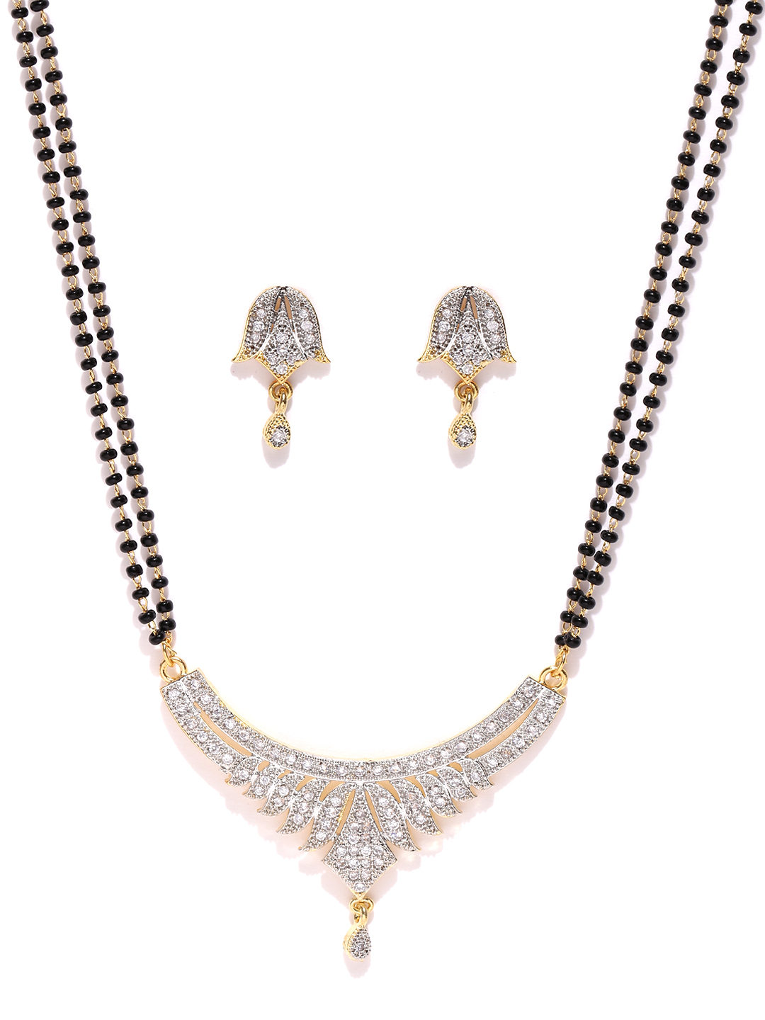 YouBella Black  Gold-Toned Stone-Studded Mangalsutra  Earrings Set