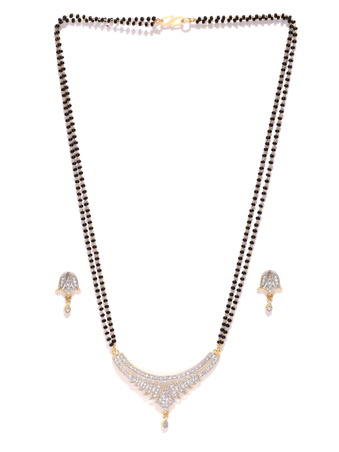 YouBella Black  Gold-Toned Stone-Studded Mangalsutra  Earrings Set