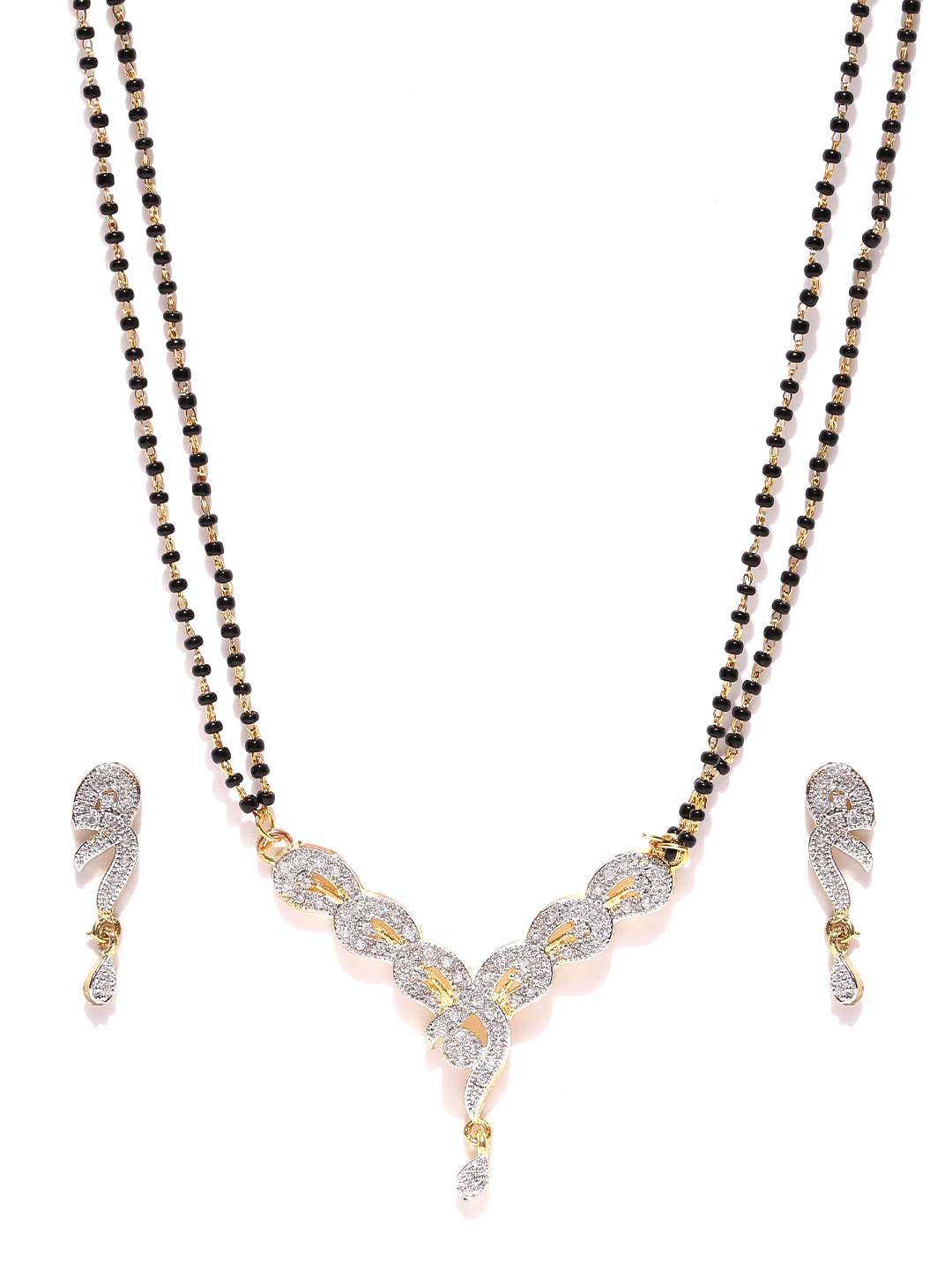 YouBella Black  Gold-Toned Stone-Studded Mangalsutra  Earrings Set
