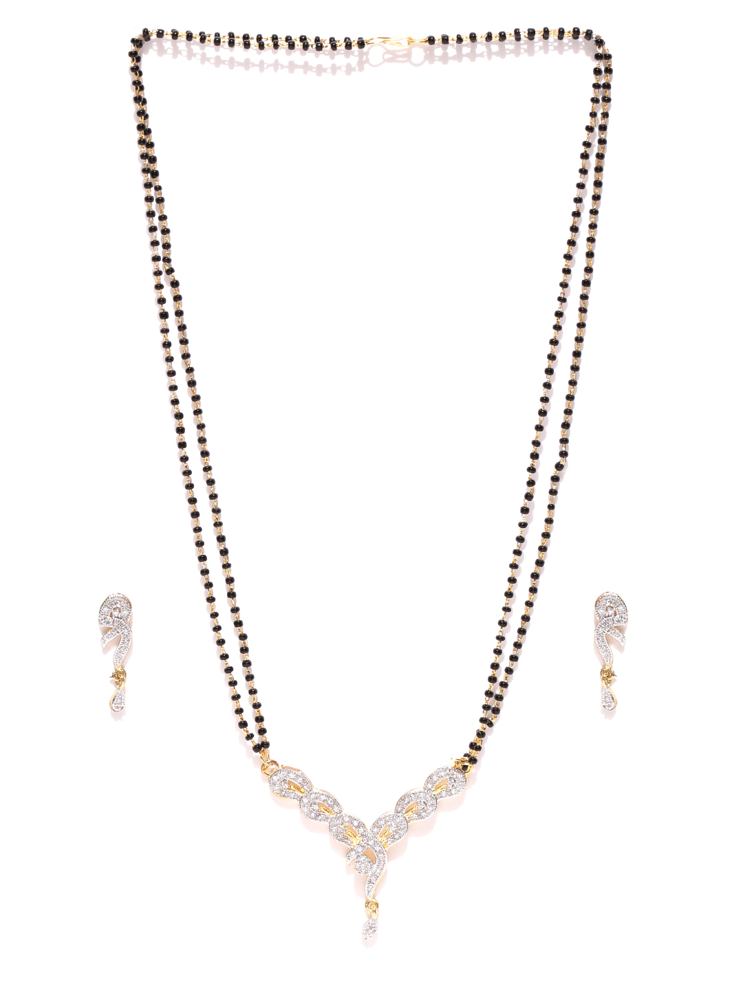 YouBella Black  Gold-Toned Stone-Studded Mangalsutra  Earrings Set