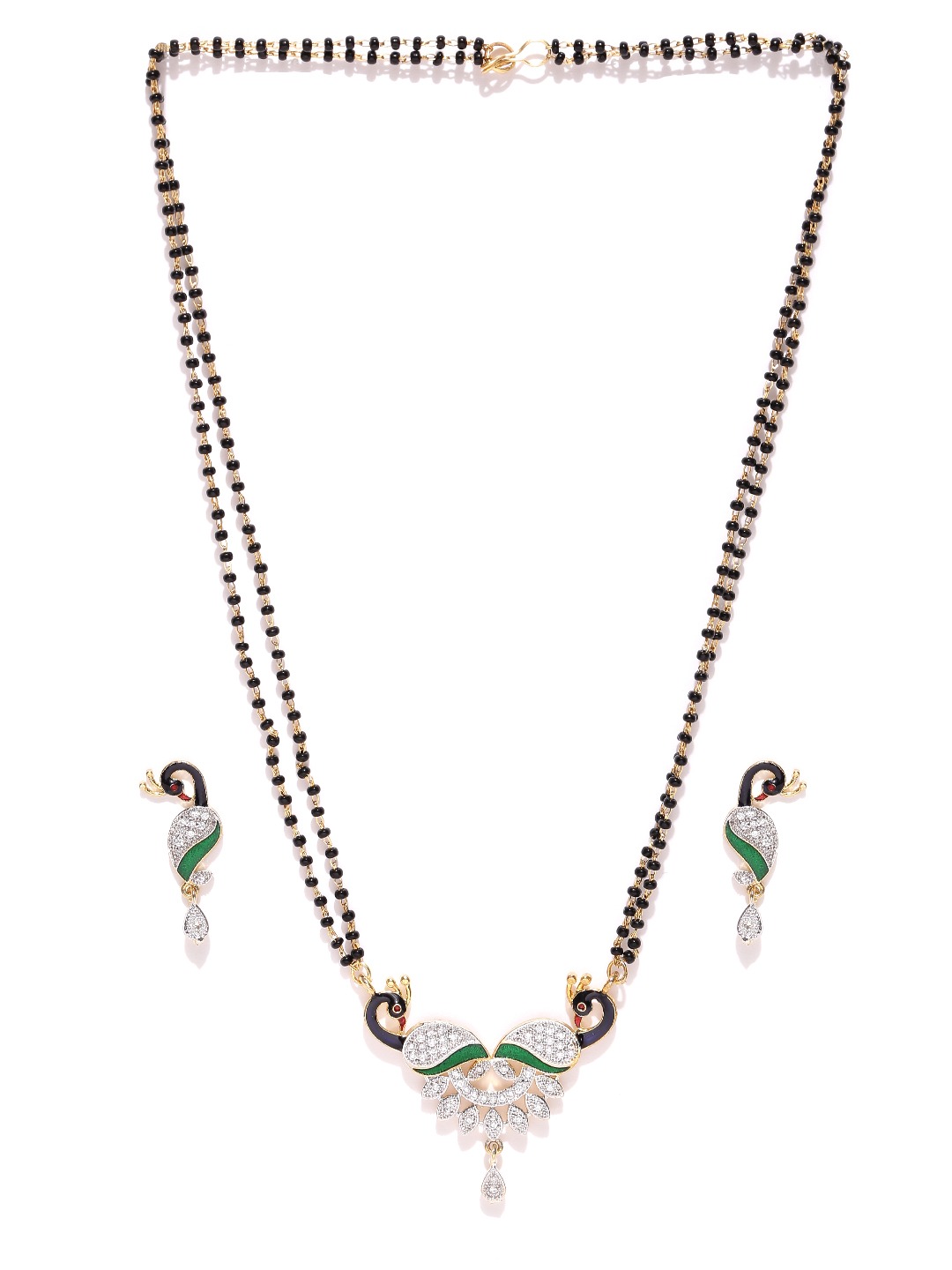 YouBella Peacock-Shaped Stone-Studded Mangalsutra  Earrings Set