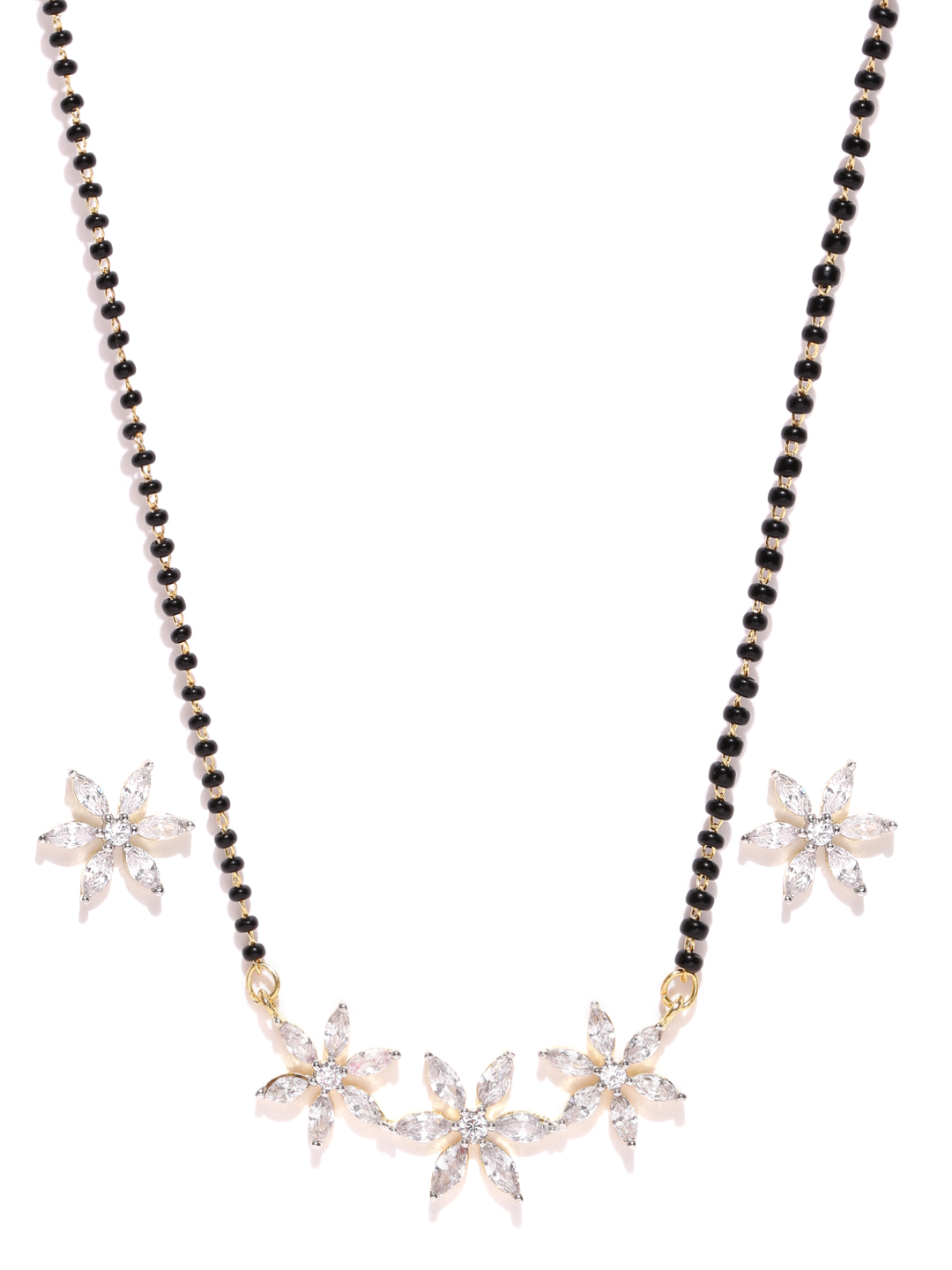 YouBella Black  Silver-Toned Stone-Studded Mangalsutra  Earrings Set