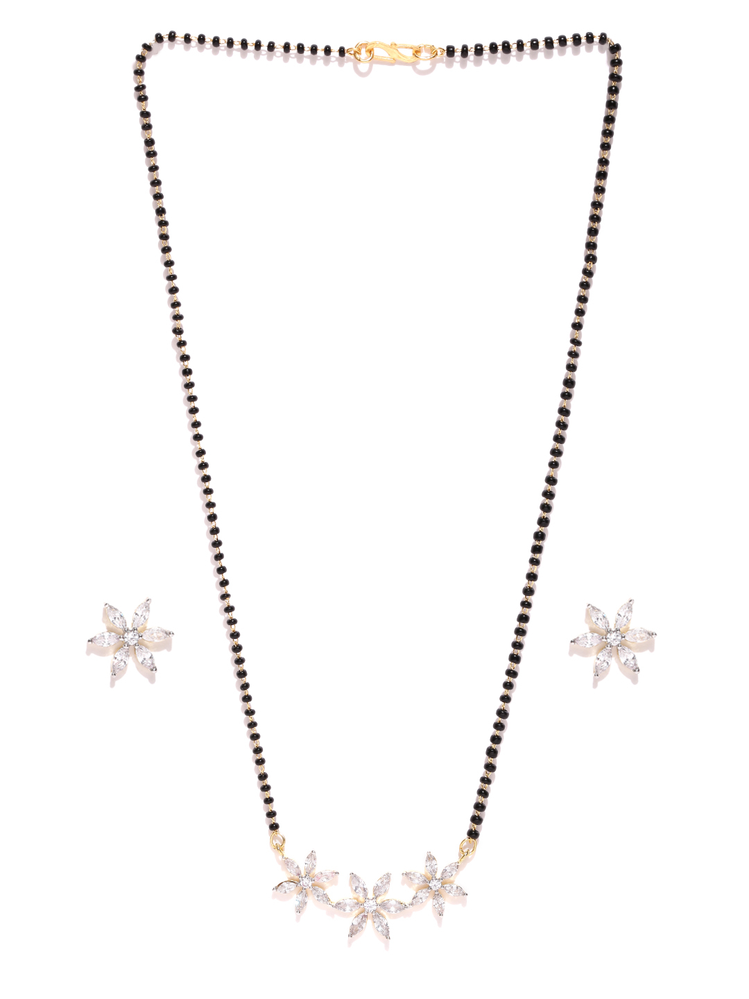 YouBella Black  Silver-Toned Stone-Studded Mangalsutra  Earrings Set